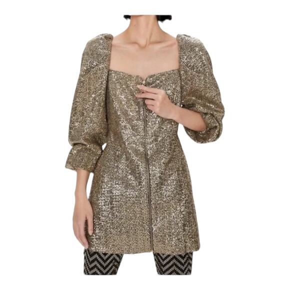 Zara womens small gold sequin mini dress new festive swift puff blogger - Picture 1 of 9